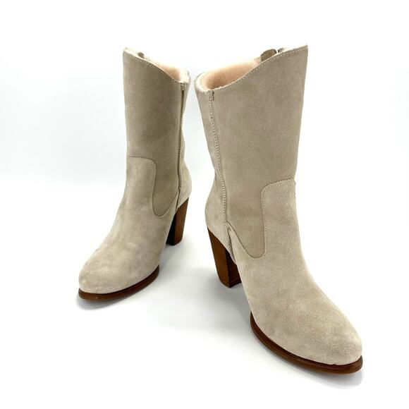 Ugg Lynda Western Boot Size 11 Natural Suede Sheepskin Fur Lined Cuban High Heel - Picture 3 of 15